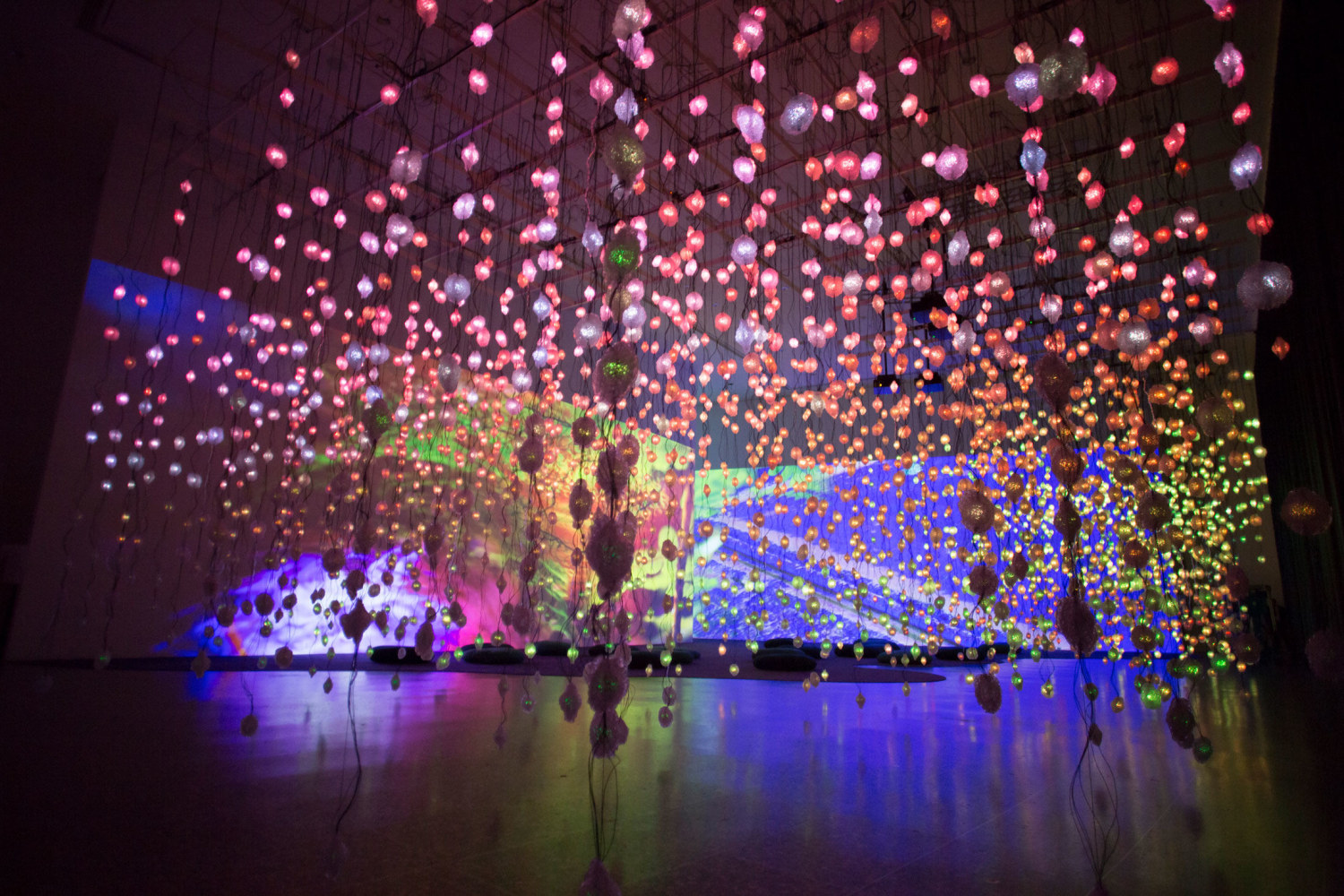 Pipilotti Rist
Pixelwald (Pixel Forest), 2016
Hanging LED light installation and media player
Duration: 35 minutes
Dimensions variable
Installation view,&amp;nbsp;MFA Houston, 2017
Photo: The Storyhive&amp;nbsp;
