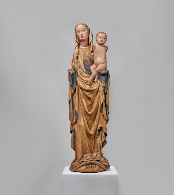A Monumental &amp;#39;Beautiful Madonna&amp;#39; (Sch&amp;ouml;ne Madonna), c. 1420-1440
Kingdom of Bohemia
Polychromy and gilding on poplar
68 7/8 x 19 3/4 x 9 3/8 inches
(175 x 50 x 23.9 cm)